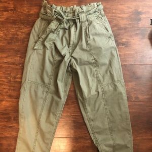 Green paper bag pants